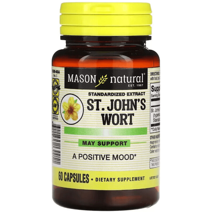 Екстракт Звіробою, 300 мг, Standardized Extract, St. John's Wort, Mason Natural, 60 капсул: ціни та характеристики
