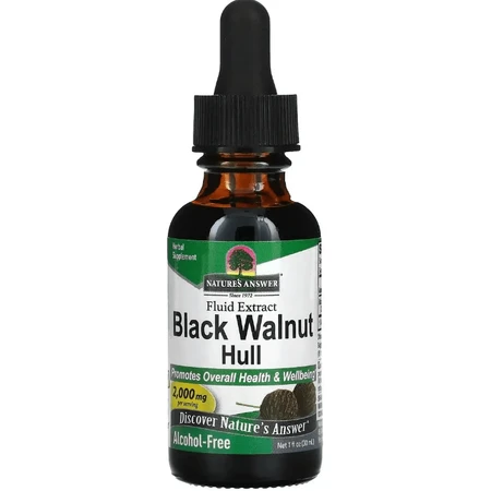 Чорний горіх, екстракт у краплях без спирту, 2000 мг, Black Walnut Hull, Fluid Extract, Alcohol-Free, Nature's Answer, 30 мл: ціни та характеристики