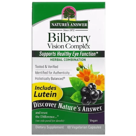 Комплекс для зрения с черникой, Bilberry Vision Complex, Nature's Answer, 60 вегетарианских капсул: цены и характеристики