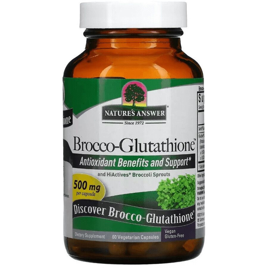 Брокко-глутатіон, 500 мг, Brocco-Glutathione, Nature's Answer, 60 вегетаріанських капсул: ціни та характеристики