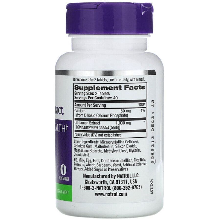 Екстракт Кориці, 1000 мг, Natrol, 80 таблеток: ціни та характеристики