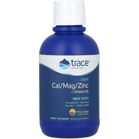 Рідкий кальцій, магній, цинк та вітамін D3, смак піна колада, Liquid Cal Mag Zinc Vitamin D3, Trace Minerals, 473 мл
