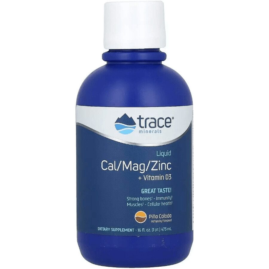 Рідкий кальцій, магній, цинк та вітамін D3, смак піна колада, Liquid Cal Mag Zinc Vitamin D3, Trace Minerals, 473 мл: ціни та характеристики