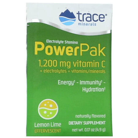 Електроліти, смак лимон-лайм, Electrolyte Stamina PowerPak, Trace Minerals, 30 пакетів
