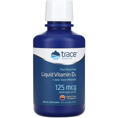 Вітамін D3, 125 мкг, смак тропічної вишні, Liquid Vitamin D3, Trace Minerals, 473 мл