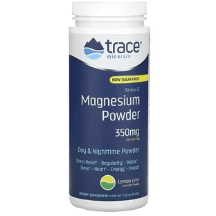 Магний, вкус лимон-лайм, 350 мг, Stress-X, Magnesium Powder, Trace Minerals, 448 гр