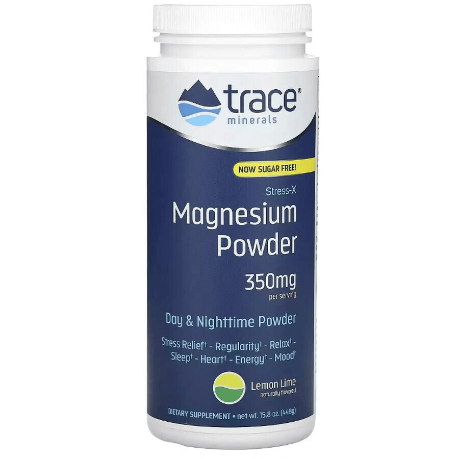 Магній, смак лимон-лайм, 350 мг, Stress-X, Magnesium Powder, Trace Minerals, 448 гр: ціни та характеристики