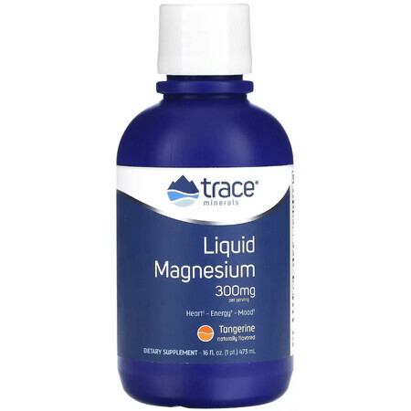 Магний, 300 мг, вкус мандарина, Liquid Magnesium, Trace Minerals, 473 мл