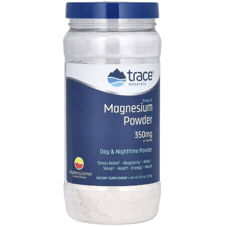 Магний, вкус малина-лимон, 350 мг, Stress-X, Magnesium Powder, Trace Minerals, 240 гр