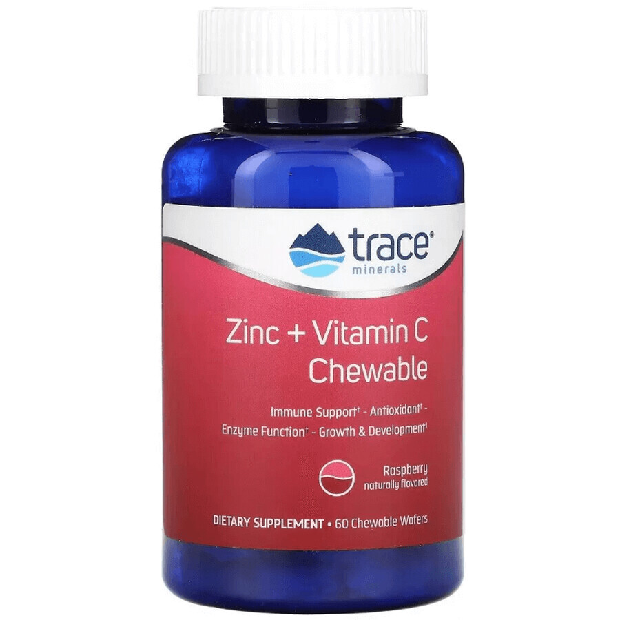 Поддержка иммунитета с цинком и витамином С, вкус малины, Zinc+Vitamin C, Trace Minerals, 60 жевательных таблеток: цены и характеристики