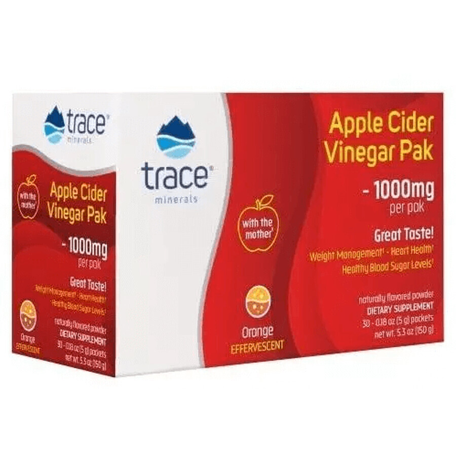 Яблочный уксус, 1000 мг, вкус апельсина, Apple Cider Vinegar Paks, Trace Minerals, 30 пакетиков: цены и характеристики