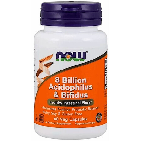 Пробиотики Acidophilus & Bifidus Now Foods 8 млрд КОЕ, 60 вегетарианских капсул