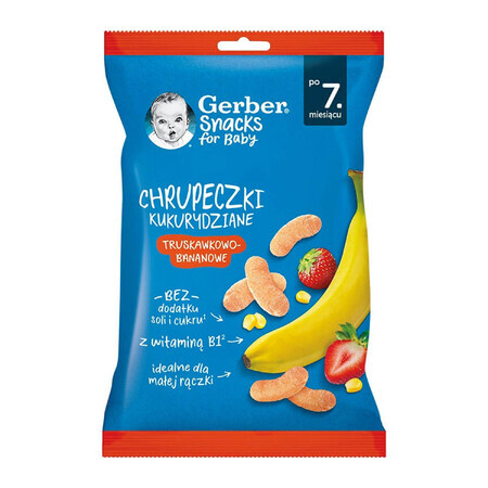 Снеки кукурудзяні Nestle Gerber з полуницею та бананом з 7 місяців 28 г