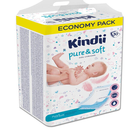 Пеленки одноразовые Kindii Pure&Soft детские размер 60 см х 40 см №30