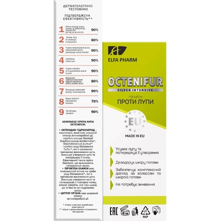 Комплекс Elfa Pharm Octenifur проти вираженої лупи: шампунь 9 в 1 проти лупи 200 мл + лосьйон проти лупи спрей 100 мл : ціни та характеристики