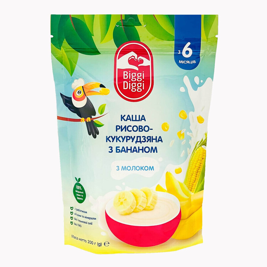 Каша молочна суха Biggi Diggi рисово-кукурудзяна з бананом для дітей з 6 місяців 200 г : ціни та характеристики