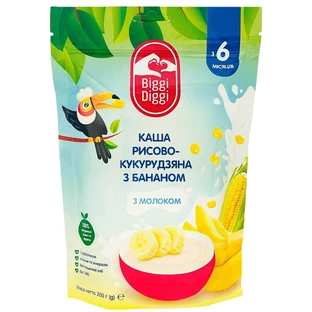 Каша молочна суха Biggi Diggi рисово-кукурудзяна з бананом для дітей з 6 місяців 200 г 