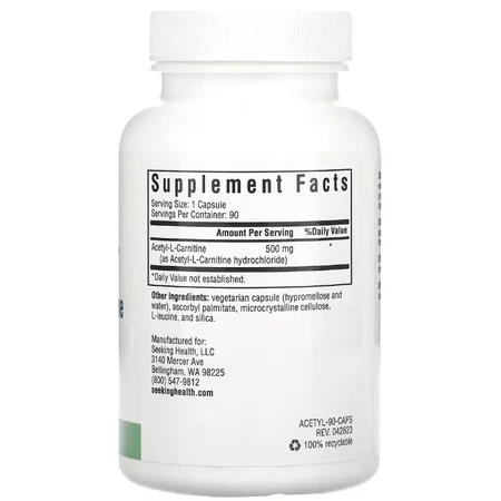 Ацетил-L-Карнітин 500 мг Acetyl-L-Carnitine Seeking Health, 90 вегетаріанських капсул: ціни та характеристики