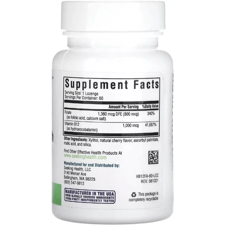 Вітамін B12 та Фолієва кислота Hydroxo B12 With Folinic Acid Seeking Health, 60 жувальних таблеток: ціни та характеристики