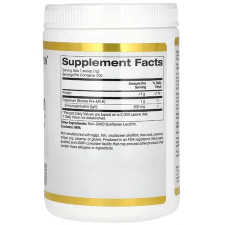 Молозиво концентроване у порошку 1000 мг Colostrum California Gold Nutrition, 200 г: ціни та характеристики