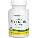 Селен с витамином Е, 200 мкг, Super Selenium With Vitamin E, Natures Plus, 90 таблеток