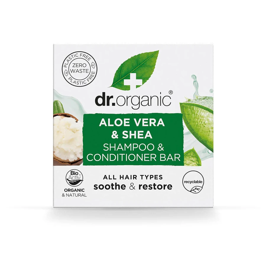 Шампунь-бальзам-кондиціонер для волосся твердий Dr.Organic з алое вера та олією ши 75 г: ціни та характеристики