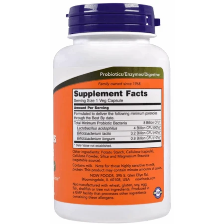 Пробіотики Acidophilus & Bifidus Now Foods, 8 млрд КОЕ, 120 вегетаріанских капсул: ціни та характеристики