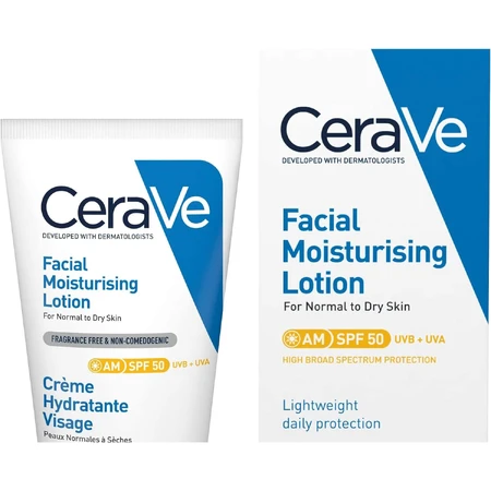 Крем CeraVe легкий увлажняющий для нормальной и сухой кожи лица SPF50, 52 мл: цены и характеристики