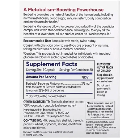 Берберин Фитосомы, Berberine Phytosome, Enzymedica, 60 капсул: цены и характеристики