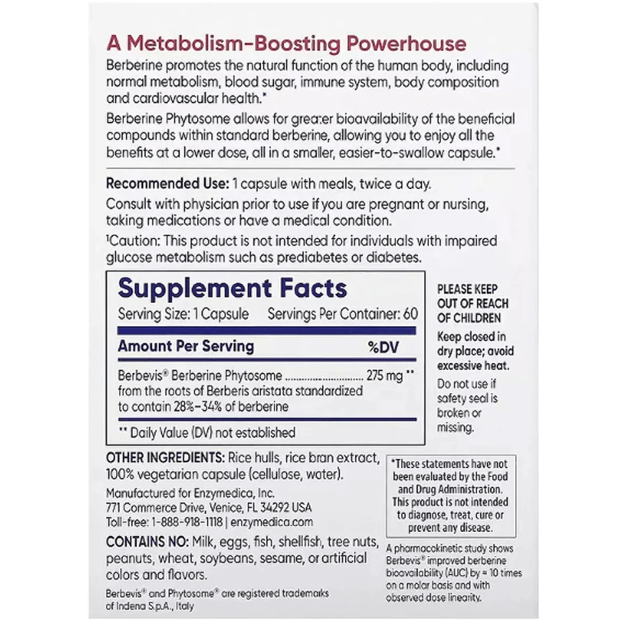 Берберин Фитосомы, Berberine Phytosome, Enzymedica, 60 капсул: цены и характеристики