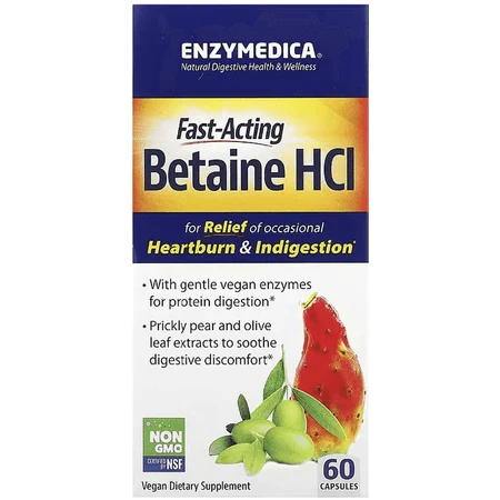 Бетаин HCI 1300 мг, Enzymedica, 60 капсул: цены и характеристики