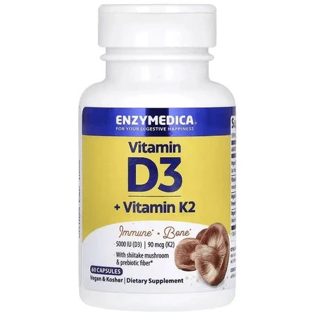Витамин D3+ Витамин K2, Vitamin D3+ Vitamin K2, Enzymedica, 60 капсул: цены и характеристики
