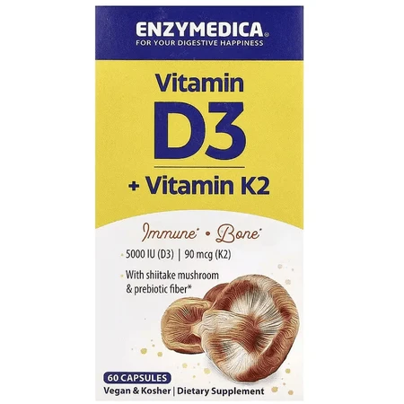Витамин D3+ Витамин K2, Vitamin D3+ Vitamin K2, Enzymedica, 60 капсул: цены и характеристики
