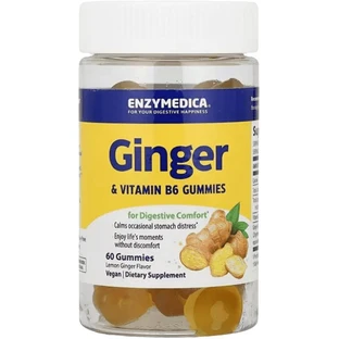 Имбирь с витамином В6, вкус лимона и имбиря, Enzymedica, 60 жевательных конфет