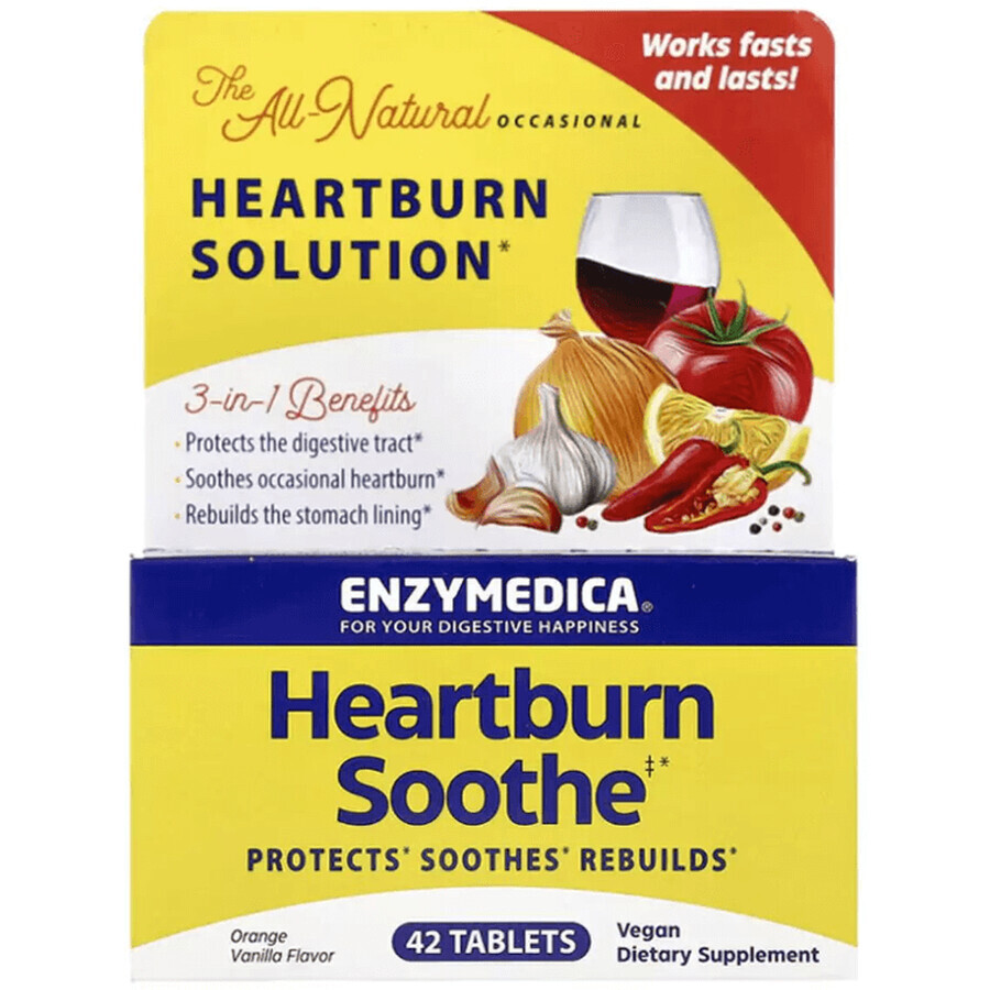 Комплекс для облегчения изжоги, вкус апельсина и ванили, Heartburn Soothe, Enzymedica, 42 жевательные таблетки: цены и характеристики