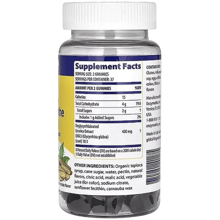 Корень солодки (лакрицы), DGL Stomach Soothe Gummies, Enzymedica, вкус немецкого шоколада, 74 жевательные конфеты: цены и характеристики