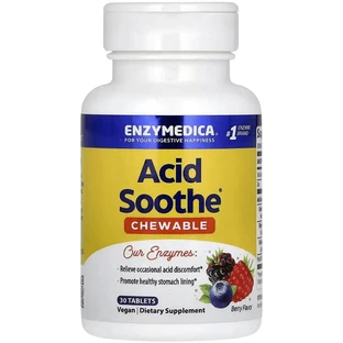Пищеварительные ферменты от изжоги, вкус ягод, Acid Soothe, Enzymedica, 30 жевательных таблеток
