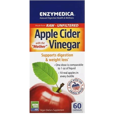 Яблочный уксус, Apple cider vinegar, Enzymedica, 60 вегетарианских капсул: цены и характеристики