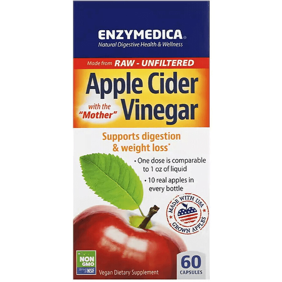 Яблучний оцет, Apple cider vinegar, Enzymedica, 60 вегетаріанських капсул: ціни та характеристики