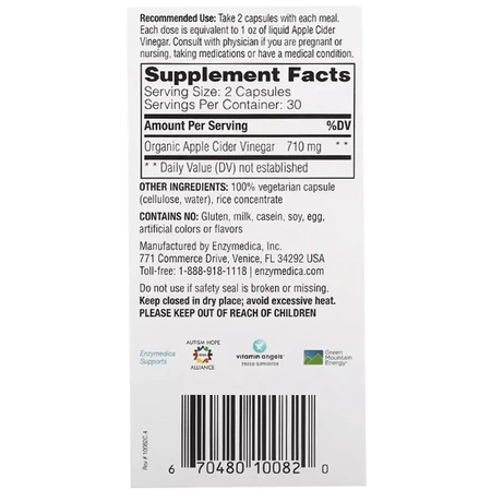 Яблочный уксус, Apple cider vinegar, Enzymedica, 60 вегетарианских капсул: цены и характеристики
