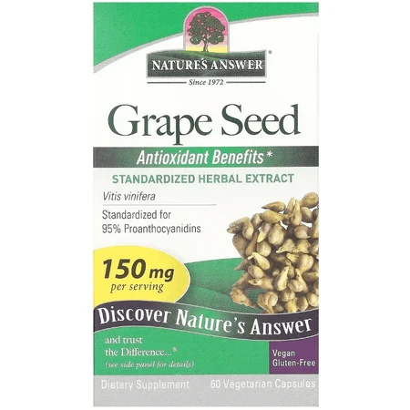 Виноградні кісточки, 150 мг, Grape Seed, Nature's Answer, 60 вегетаріанських капсул: ціни та характеристики