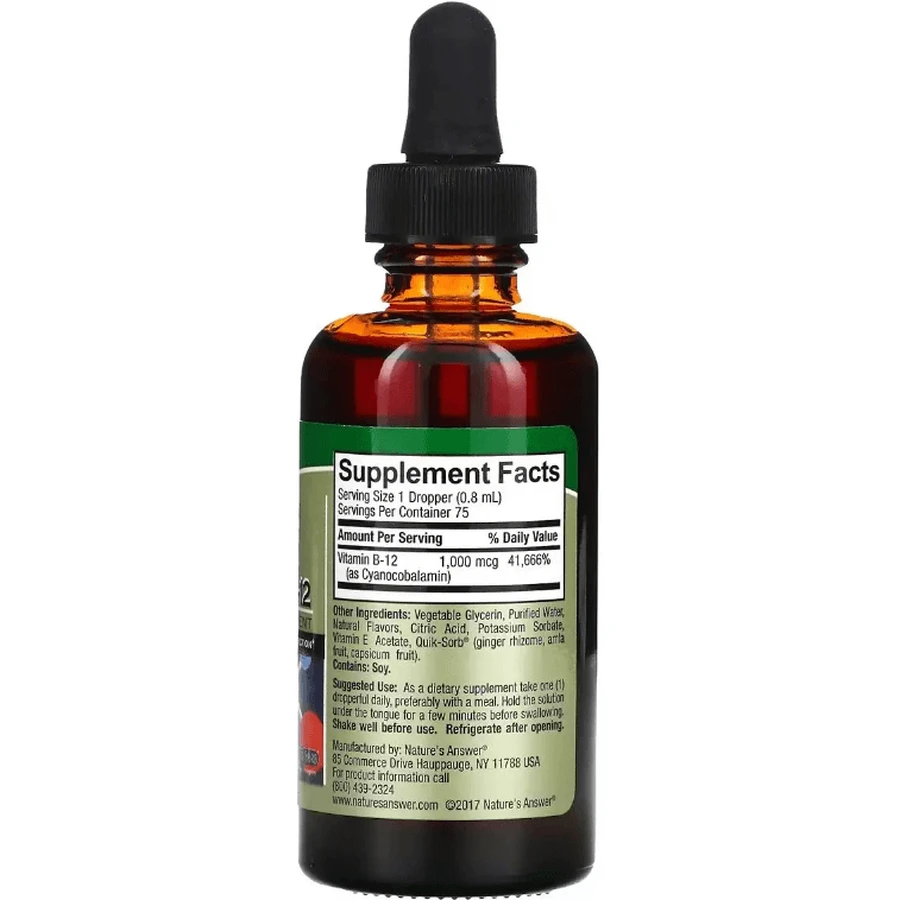 Витамин B12 в каплях, 1000 мкг, Liquid Vitamin B12, Nature's Answer, 60 мл: цены и характеристики