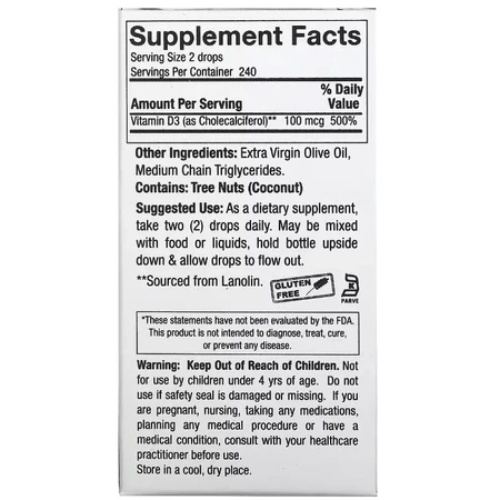 Витамин D3 в каплях, 4000 МЕ, Vitamin D-3 Drops, Nature's Answer, 15 мл: цены и характеристики