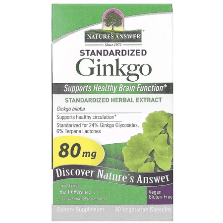 Гінкго Білоба, 80 мг, Standardized Ginkgo, Nature's Answer, 60 вегетаріанських капсул: ціни та характеристики