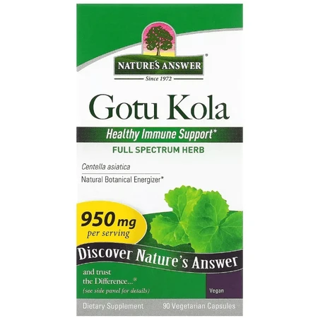 Готу колу, 950 мг, Gotu Kola, Nature's Answer, 90 вегетаріанських капсул: ціни та характеристики