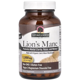 Їжовик гребінчастий, 1500 мг, Lion's Mane, Nature's Answer, 90 вегетаріанських капсул