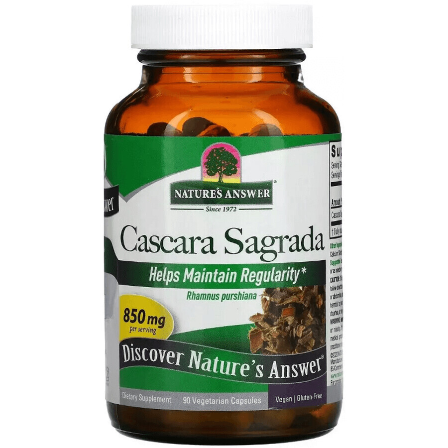 Каскара Саграда, 850 мг, Cascara Sagrada, Nature's Answer, 90 вегетаріанських капсул: ціни та характеристики