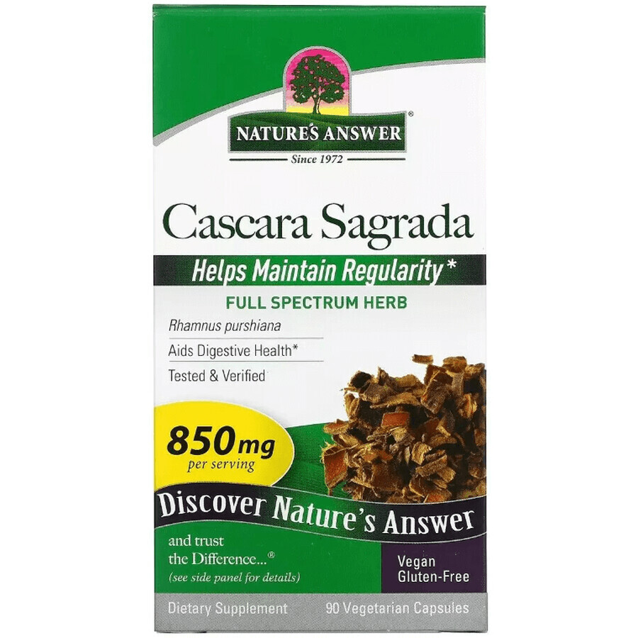 Каскара Саграда, 850 мг, Cascara Sagrada, Nature's Answer, 90 вегетарианских капсул: цены и характеристики