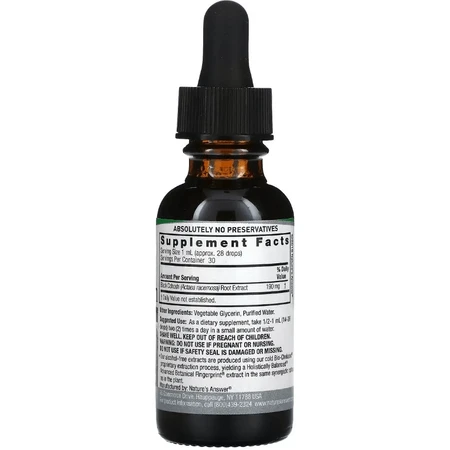 Клопогон, 950 мг, без спирта, Black Cohosh, Alcohol-Free, Nature's Answer, 30 мл: цены и характеристики