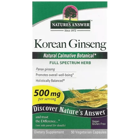 Корейський женьшень, 500 мг, Korean Ginseng, Nature's Answer, 50 вегетаріанських капсул: ціни та характеристики